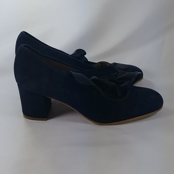 Anthropologie Kmb Blue Suede Ruffle Heels Coquette Romantic Heels - Picture 3 of 10